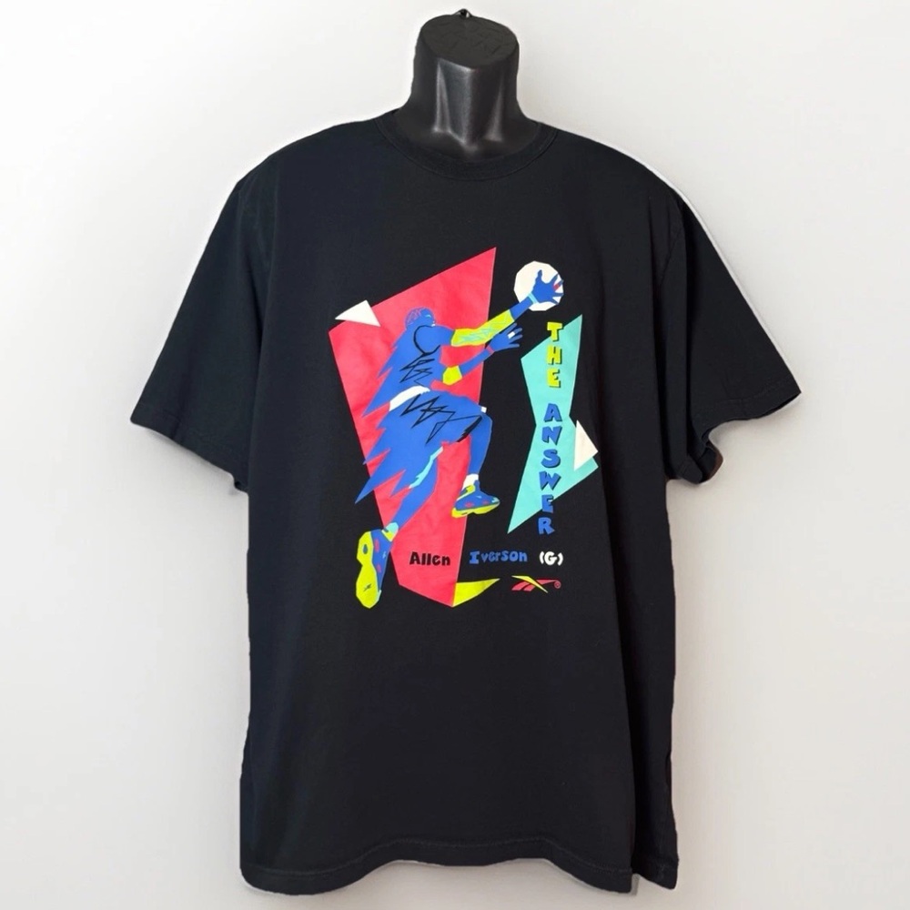 Reebok Allen Iverson BB Geometric Layup Men's Short Sleeve Black Tee Men Size XL